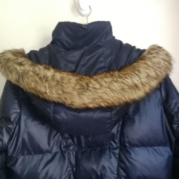 KENSIE Dark Blue Down Large Faux Fur Hooded Puffer Winter Coat Size Medium - Picture 9 of 15